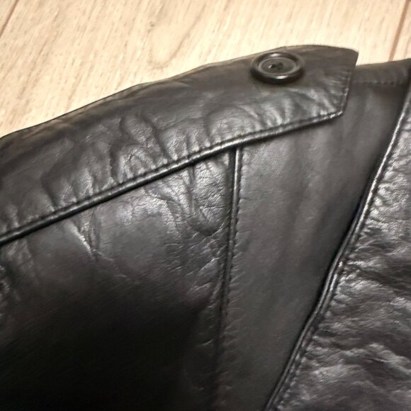 Vintage 90s Hunt Club Trench Men's Black Leather Trench Coat - Picture 8 of 11
